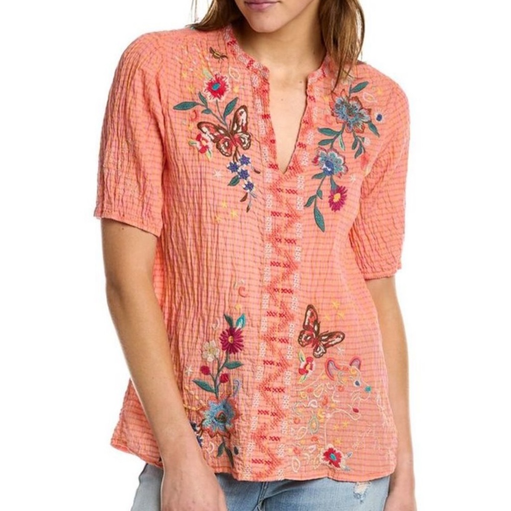 OLINDA Puff Sleeve Effortless Top by JOHNNY WAS Small NWT $215